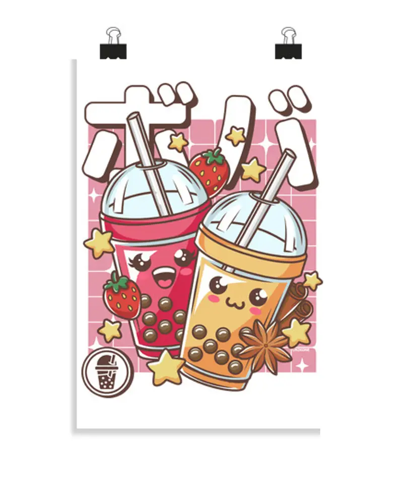 Poster verticale 2:3 - (20 x 30 cm) tè alla bolla kawaii retrò