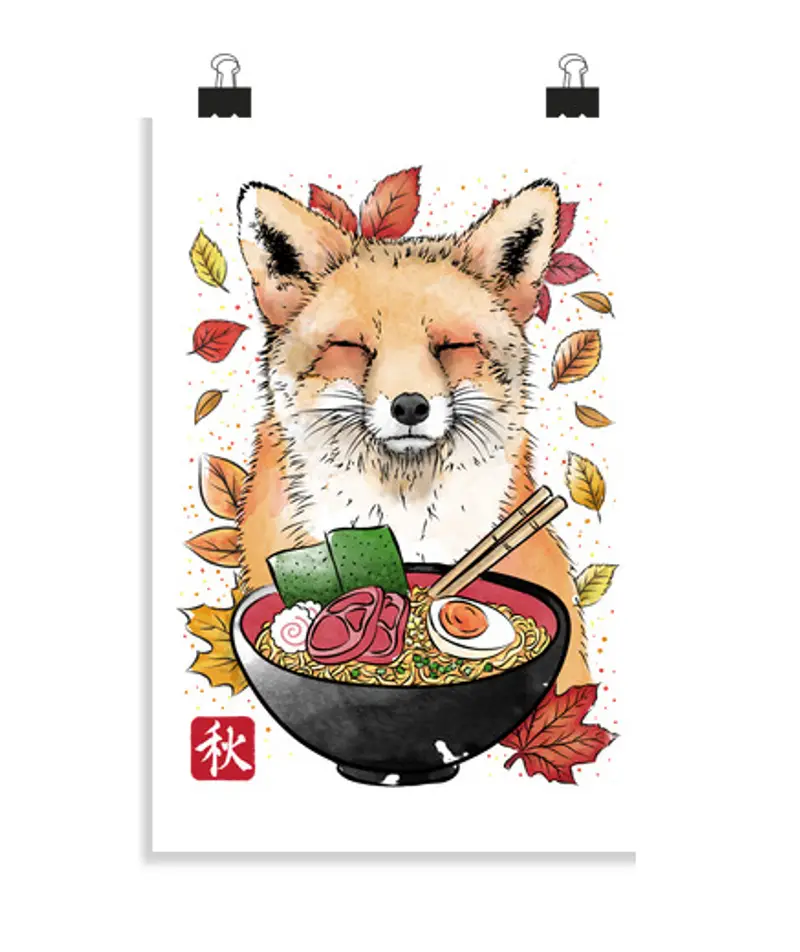 Poster verticale 2:3 - (20 x 30 cm) volpe foglie e men ra