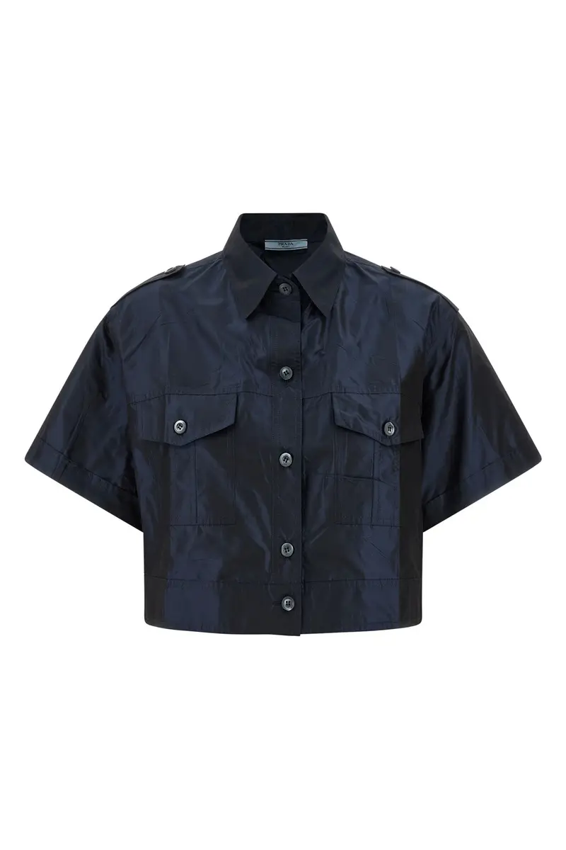 Camicia Taffetà Cropped Blu