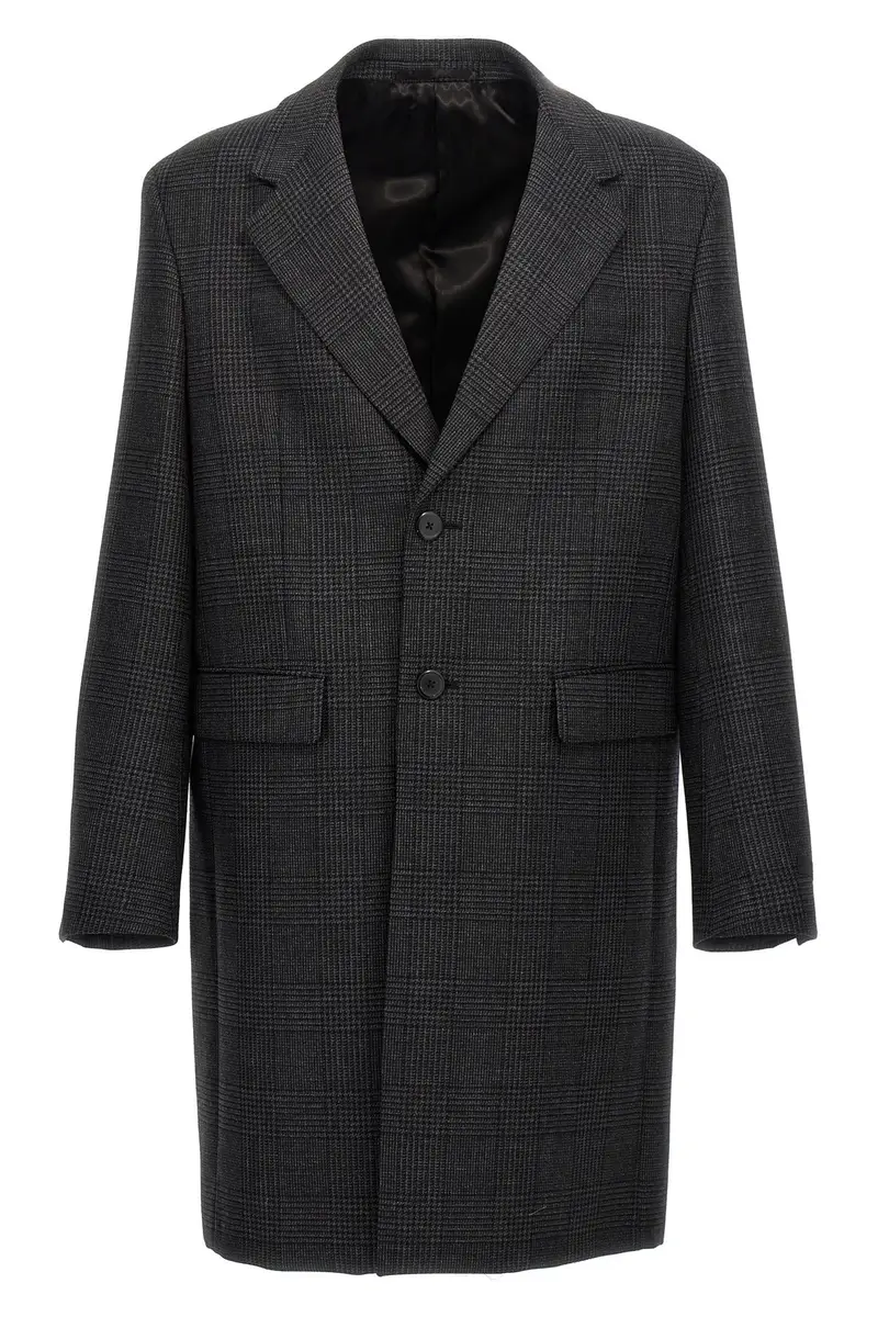 Cappotto Monopetto Check Grigio
