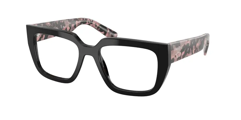 Prada Donna PR A03V  13P1O1 Montature da vista Acetato Nero Trasparente Geometrica Normale