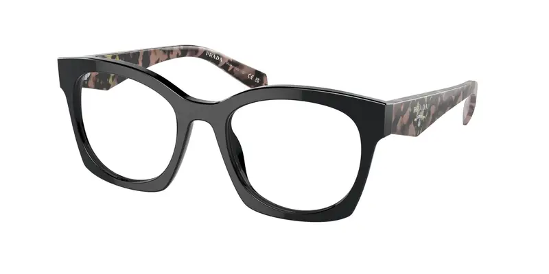 Prada Donna PR A05V  13P1O1 Montature da vista Acetato Nero Trasparente Geometrica Normale