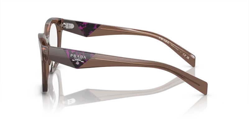 Prada Donna PR A05V 17O1O1 Montature da vista Acetato Marrone Trasparente Geometrica Normale miniatura 3