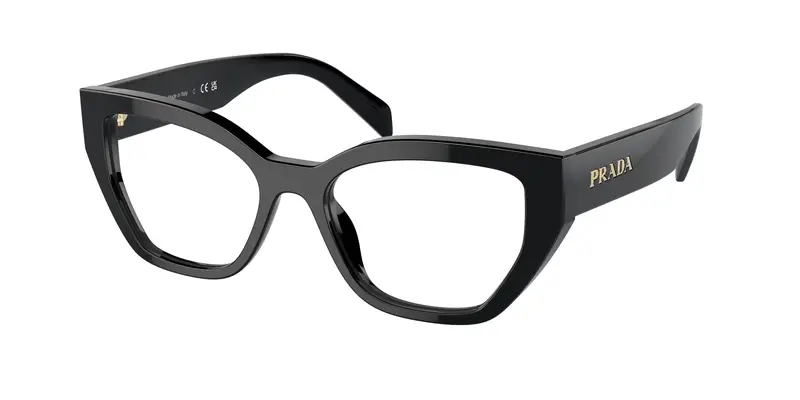 Prada Donna PR A16V  16K1O1 Montature da vista Acetato Nero Trasparente Geometrica Normale