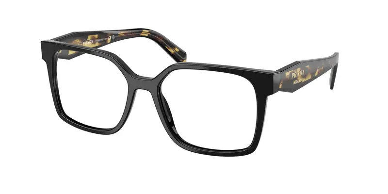 Prada Donna PR B03V  3891O1 Montature da vista Acetato Nero Trasparente Squadrata Normale