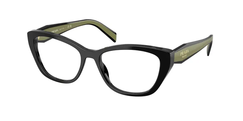Donna Prada PR 19WV 03K1O1 Montature da vista Acetato Nero Trasparente Cat Eye Normale