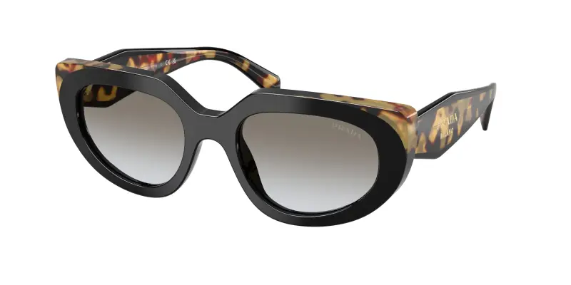 Donna Prada PR D02S 0CD80L Occhiali da sole Acetato Nero Grigio Rotonda Normale Sfumato