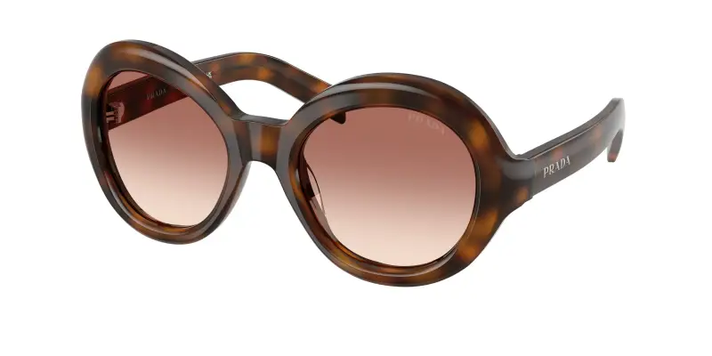 Donna Prada PR D08SU 20D70X Occhiali da sole Acetato Tartaruga Marrone Rotonda Normale Sfumato
