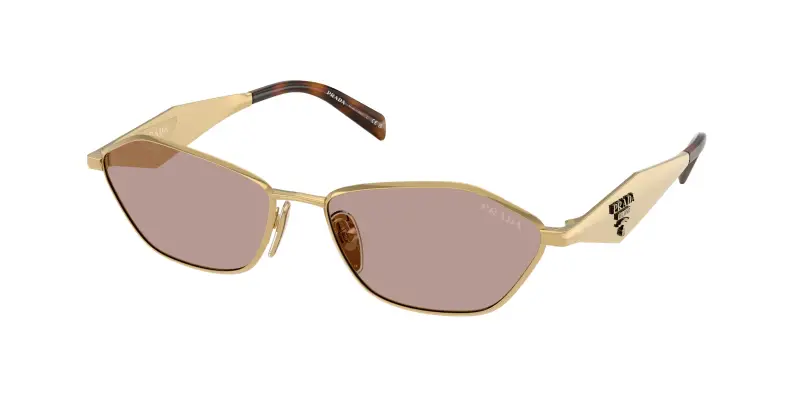 Donna Prada PR D50S 5AK20I Occhiali da sole Metallo Oro Marrone Geometrica Normale