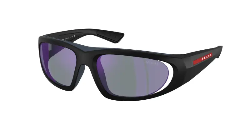 Uomo Prada Linea Rossa PS B03S 1BO10J Occhiali da sole Iniettato Nero Blu Geometrica Normale