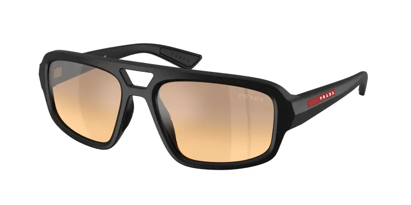 Uomo Prada Linea Rossa PS B11SU 1BO40Z Occhiali da sole Iniettato Nero Arancione Geometrica Specchiate Sfumato