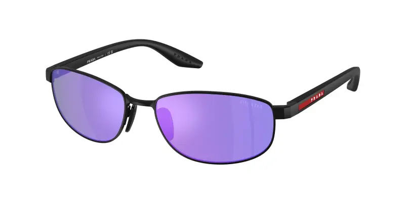 Uomo Prada Linea Rossa PS B53S 1BO60Z Occhiali da sole Metallo Nero Viola Rotonda Normale Specchiato