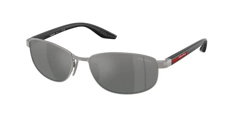 Uomo Prada Linea Rossa PS B53S 5AV41A Occhiali da sole Metallo Grigio Grigio Rotonda Normale Sfumato