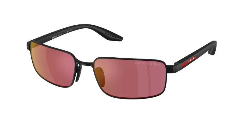Uomo Prada Linea Rossa PS B54S 1BO07A Occhiali da sole Metallo Nero Rosso Squadrata Polarizzata Specchiato