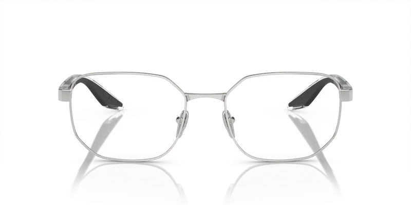 Prada Linea Rossa Uomo PS 50QV 1BC1O1 Montature da vista Metallo Argento Trasparente Geometrica Normale miniatura 2