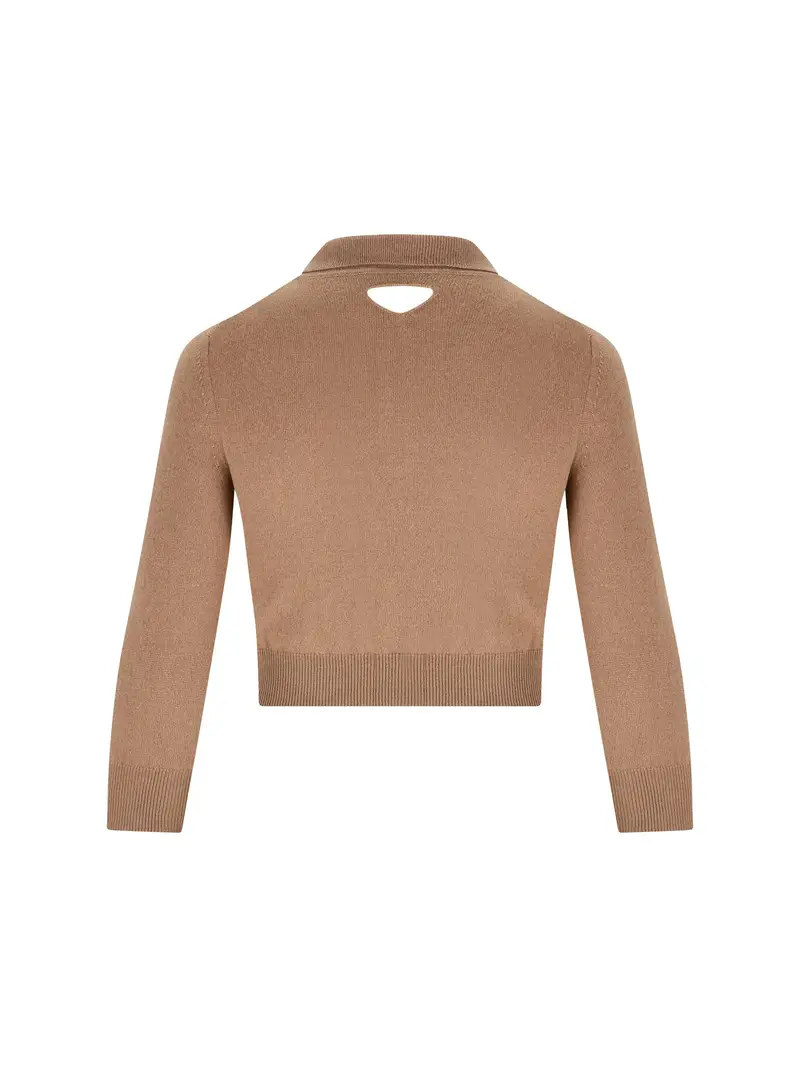 Maglia Polo In Cashmere MARRONE miniatura 2