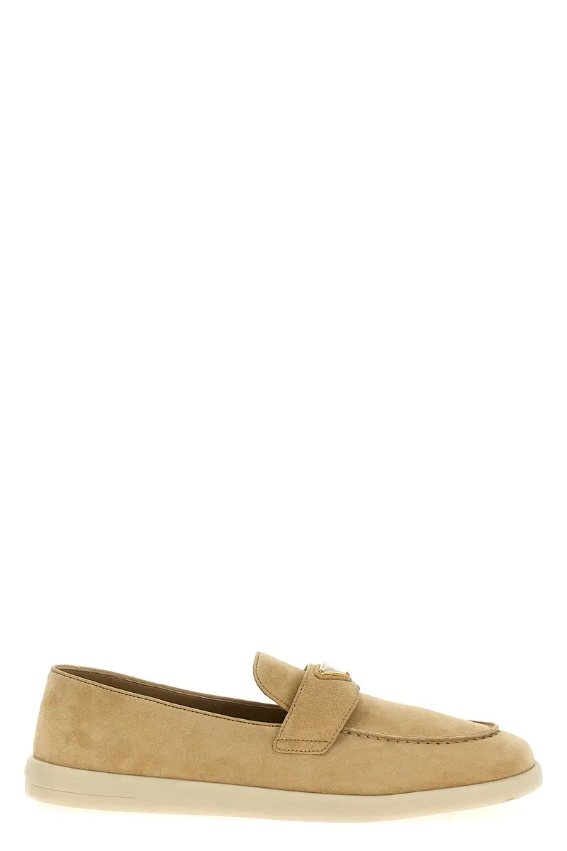 Prada Mocassino Donna beige in Suede con Logo