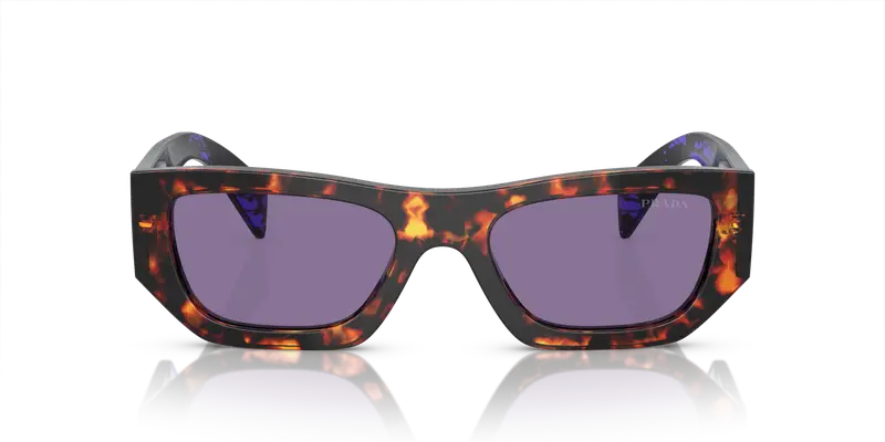 Prada Unisex PR A01S 14O50B Occhiali da sole Acetato Tartaruga Viola Pillow Normale Specchiato miniatura 2