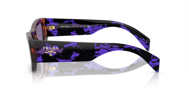Prada Unisex PR A01S 14O50B Occhiali da sole Acetato Tartaruga Viola Pillow Normale Specchiato miniatura 3