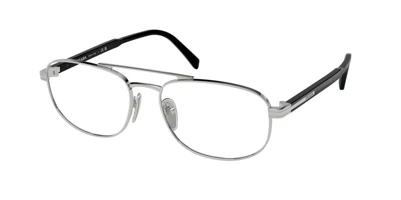 Prada Uomo PR A56V  1BC1O1 Montature da vista Acciaio Argento Trasparente Rotonda Normale