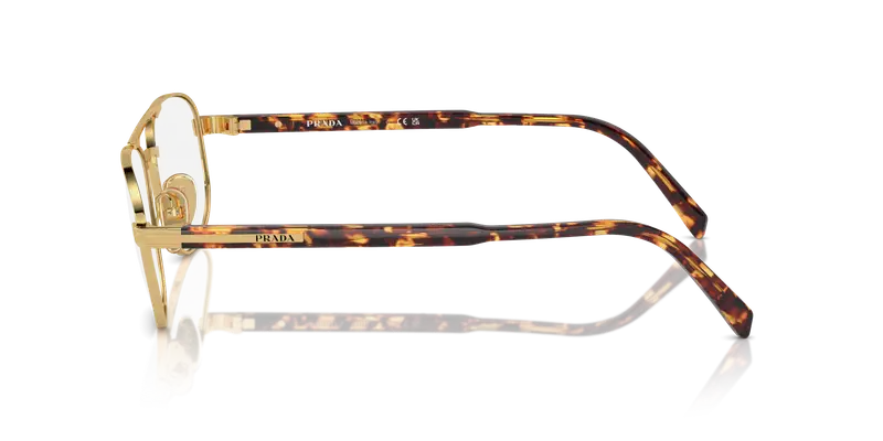 Prada Uomo PR A56V 5AK1O1 Montature da vista Acciaio Oro Trasparente Rotonda Normale miniatura 3