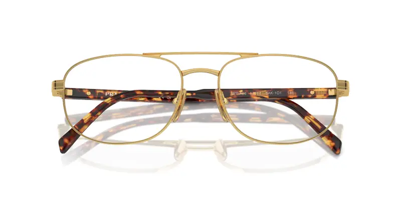 Uomo PR A56V 5AK1O1 Montature da vista Acciaio Oro Trasparente Rotonda Normale miniatura 2