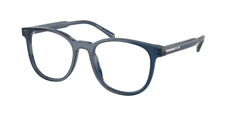 Uomo Prada PR A15V 08Q1O1 Montature da vista Acetato Blu Trasparente Pantos Normale