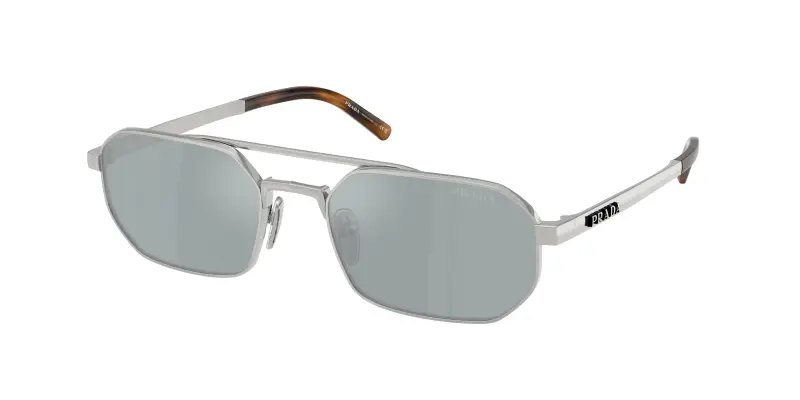 Uomo Prada PR D53S 1BC40X Occhiali da sole Metallo Argento Blu Geometrica Specchiate