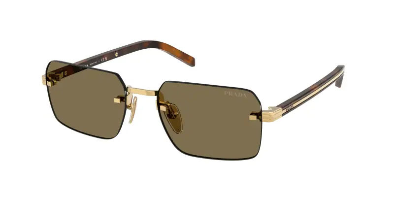Uomo Prada PR D55S 5AK90F Occhiali da sole Metallo Oro Marrone Squadrata Normale