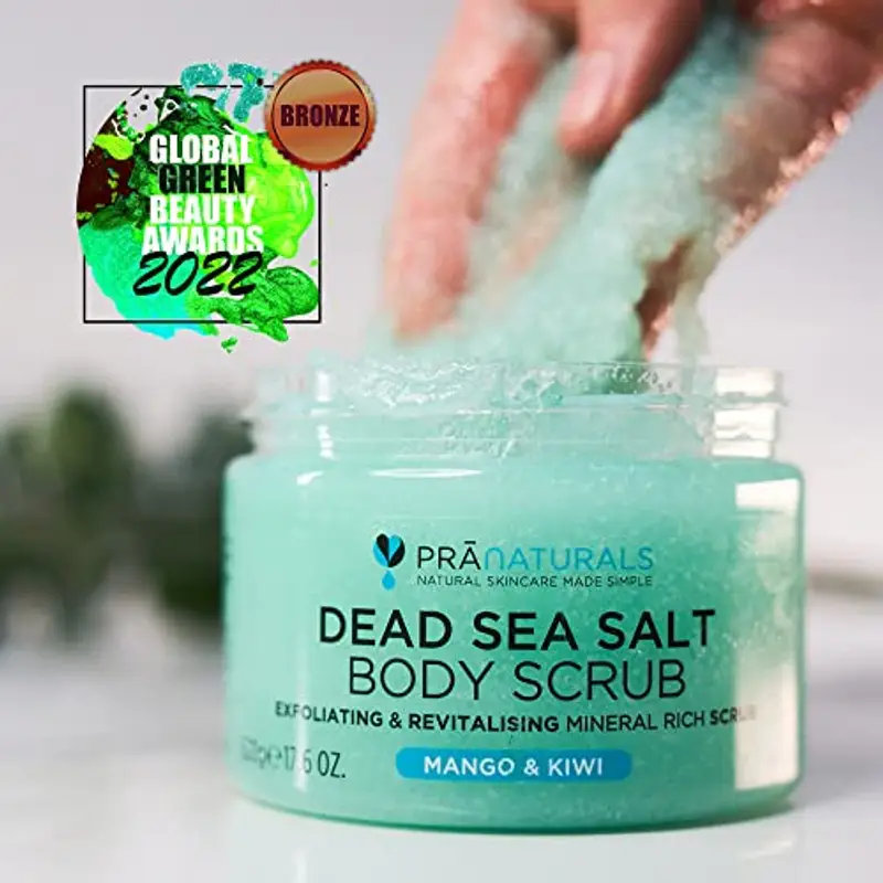 Pranaturals Scrub Corpo Rivitalizzante ai Sali del Mar Morto 500g, Esfoliante e Nutriente, Ricco di Minerali Naturali, Ideale per Tutti i Tipi di Pelle (Mango e Kiwi) miniatura 2