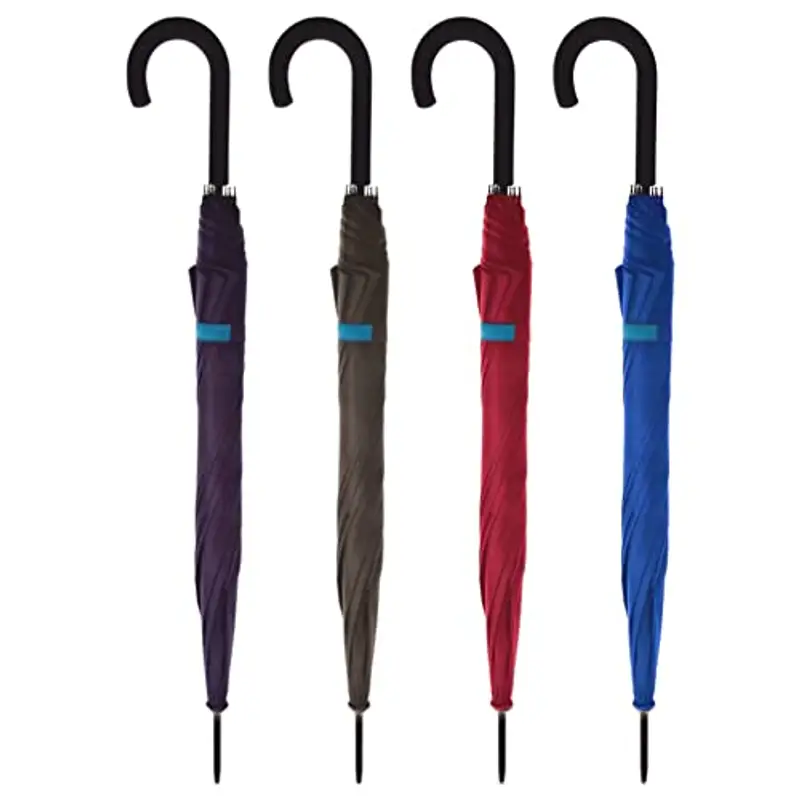 PraTiKo Life 4 Pezzi Ombrello Grande Automatico, Stecche in Fibra di vetro, Resistente al vento, Manico in Gomma, colori assortiti