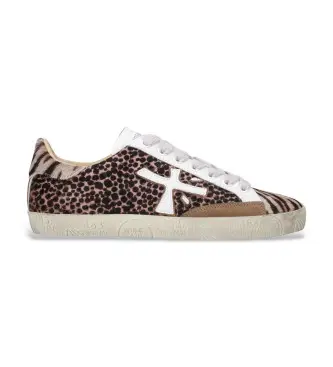 per donna STEVEND Sneakers in pelle marrone Stevend (38), Basso, Stringhe, Casual, Animal Print