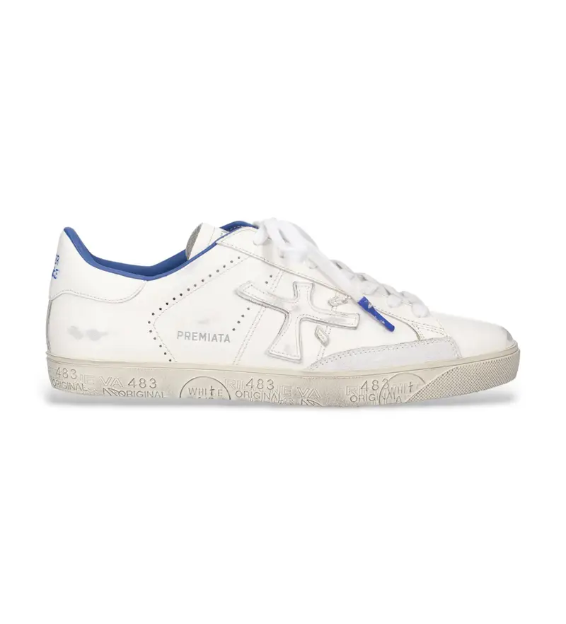 per uomo. STEVEN Sneakers in pelle bianca Steven (41), Bianco, Basso, Stringhe, Casual