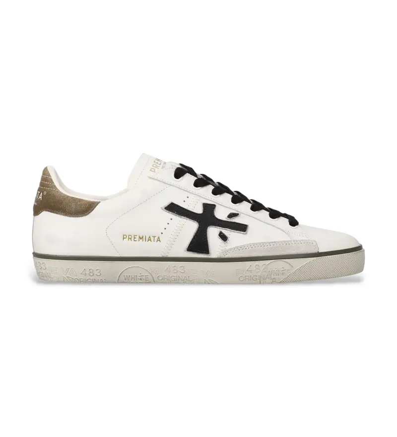 per uomo. STEVEN Sneakers in pelle bianca Steven (45), Bianco, Basso, Stringhe, Casual