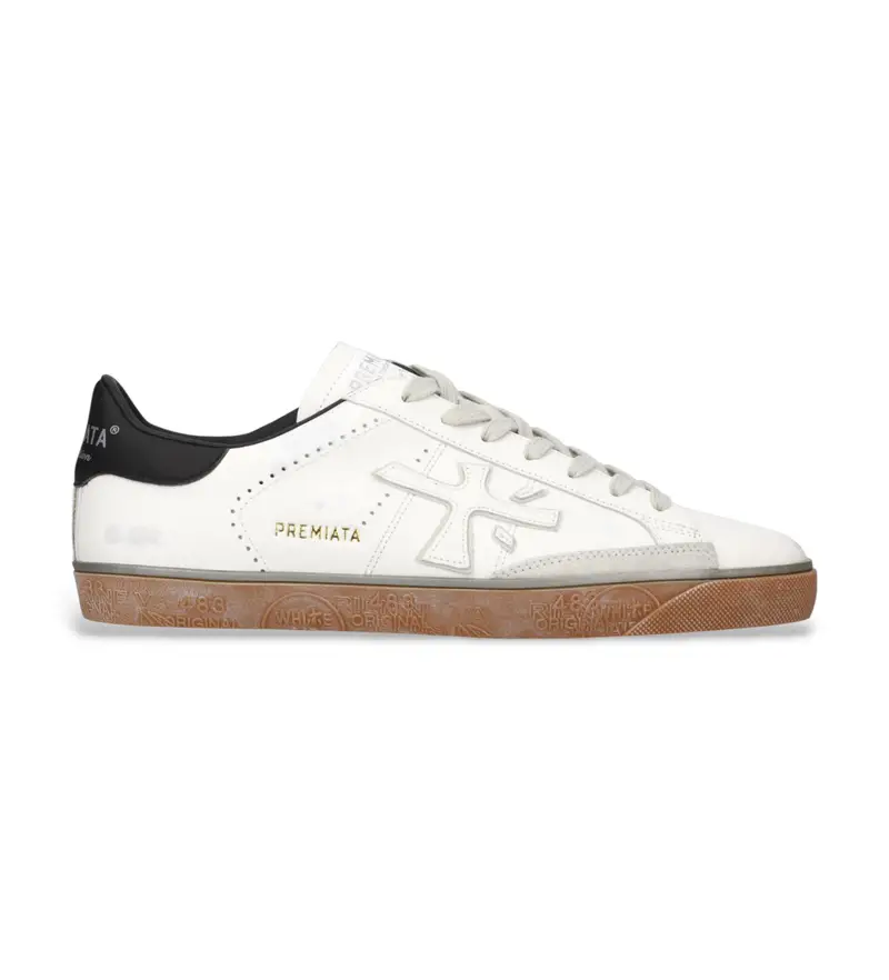per uomo STEVEN Sneakers in pelle bianca Steven (46), Bianco, Basso, Stringhe, Casual