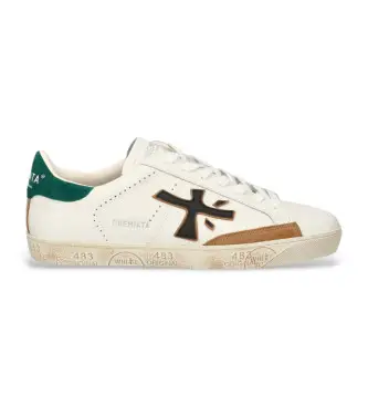 per uomo STEVEN Steven sneakers in pelle bianca e verde (41), Bianco, Basso, Stringhe, Casual