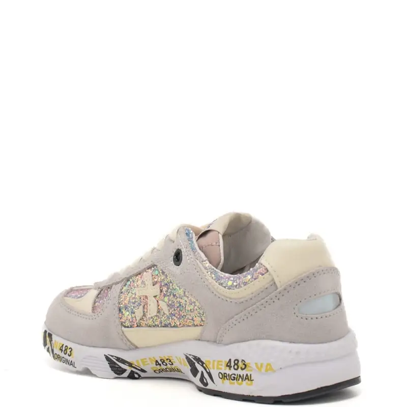 sneakers da bambina in vera pelle scamosciata con inserti in tessuto grigio glitter miniatura 3