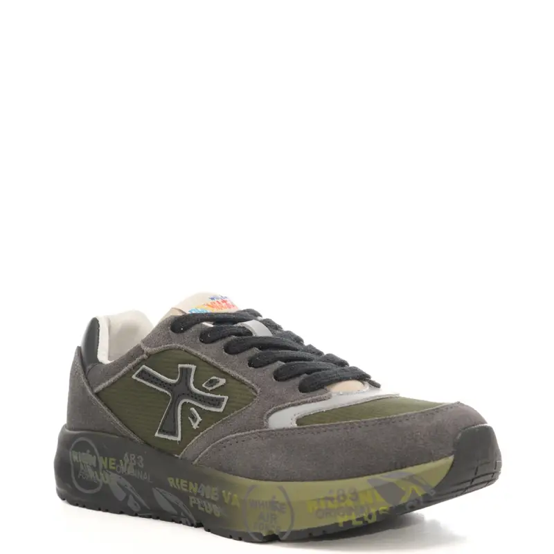 sneakers da bambino demi con inserti in suede verde grigio miniatura 2