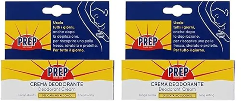 Prep, Crema Deodorante, Antitraspirante, Protezione 48h, per Pelli Sensibili, Senza Alcol, Coloranti e Conservanti (Confezione da 2)