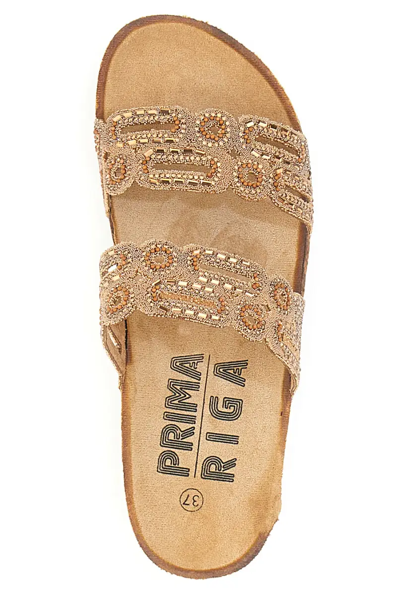 Ciabatte Cammello con doppia fascia decorata con strass Prima Riga 14226 [CAMEL] miniatura 3