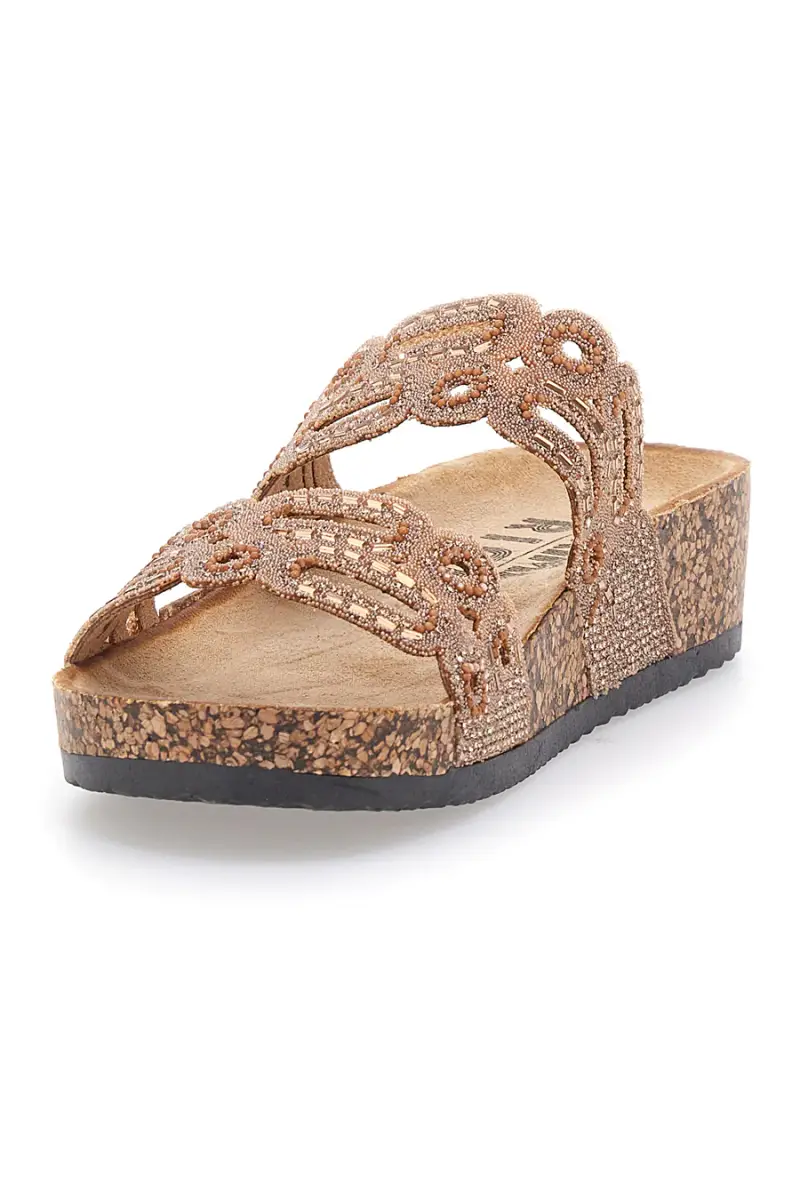 Ciabatte Cammello con doppia fascia decorata con strass Prima Riga 14226 [CAMEL] miniatura 4