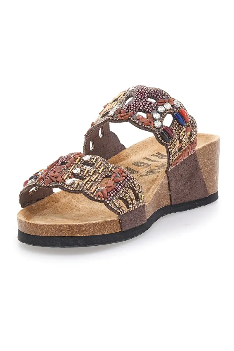 Ciabatte con doppia fascia decorata con strass e perline Prima Riga 14607 [MARRONE] miniatura 4