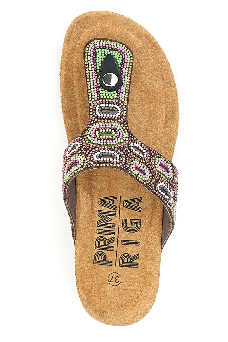 Ciabatte Infradito Marroni con Platform e Pietre Colorate PRIMA RIGA 12602 [MARRONE] miniatura 3