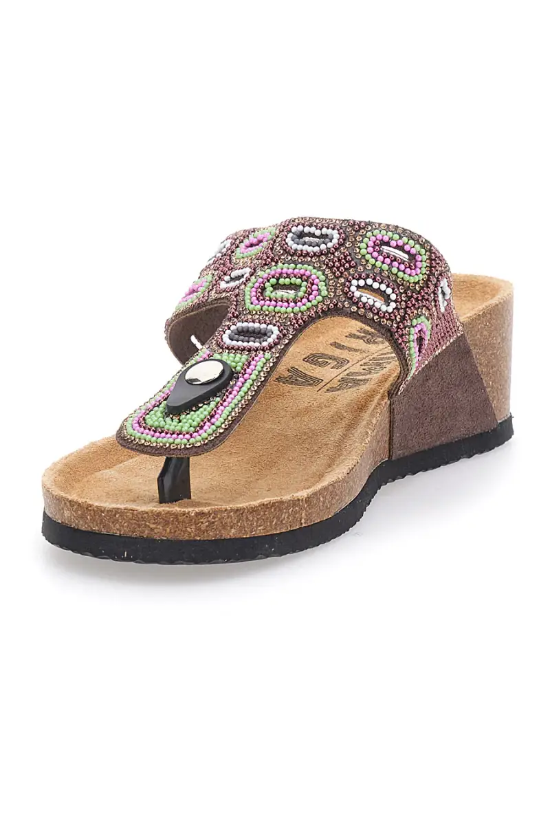 Ciabatte Infradito Marroni con Platform e Pietre Colorate PRIMA RIGA 12602 [MARRONE] miniatura 4