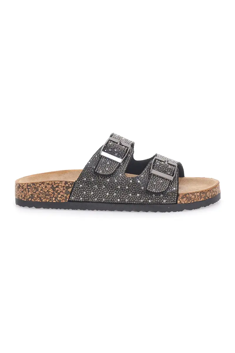 Ciabatte Nere con Doppia Fibbia e Tomaia Decorata PRIMA RIGA 14175 [NERO] miniatura 2