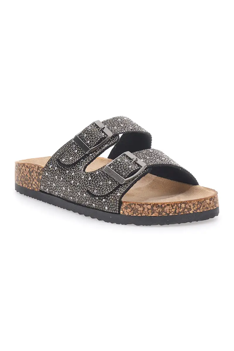 Ciabatte Nere con Doppia Fibbia e Tomaia Decorata PRIMA RIGA 14175 [NERO] miniatura 3