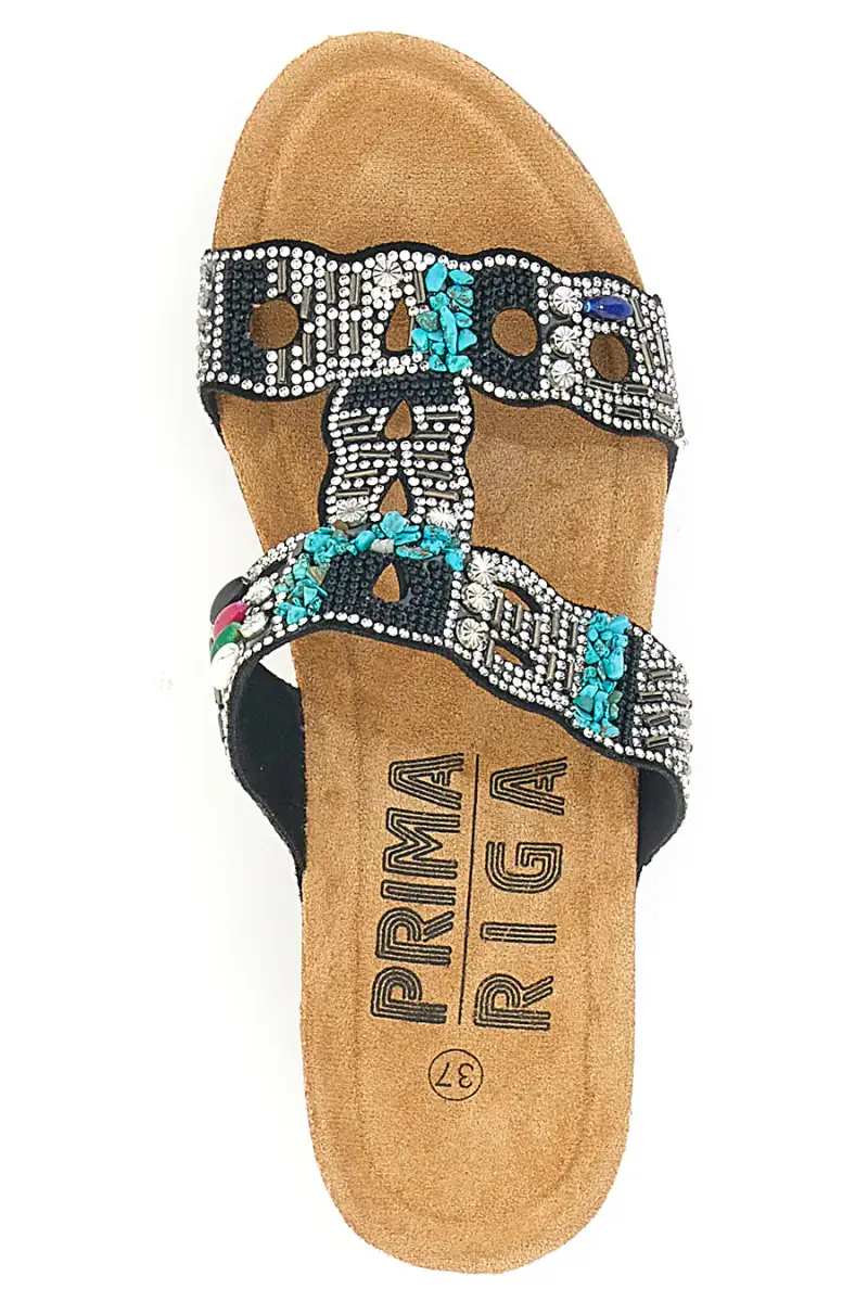 Ciabatte nere con zeppa e perline PRIMA RIGA 14606 [NERO] miniatura 3