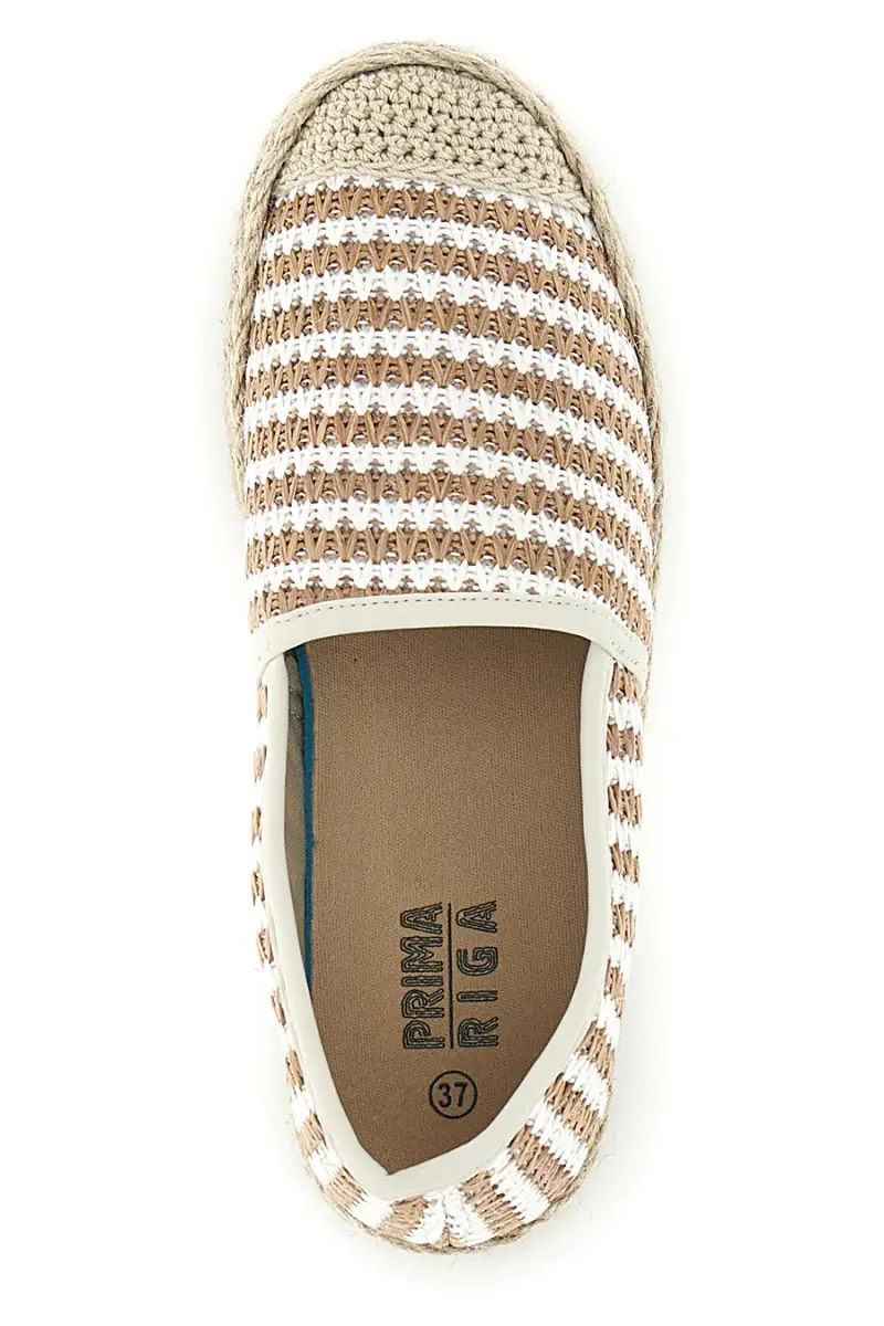 Espadrillas beige e bianche a righe in tessuto Prima riga p687 [BIANCO miniatura 3