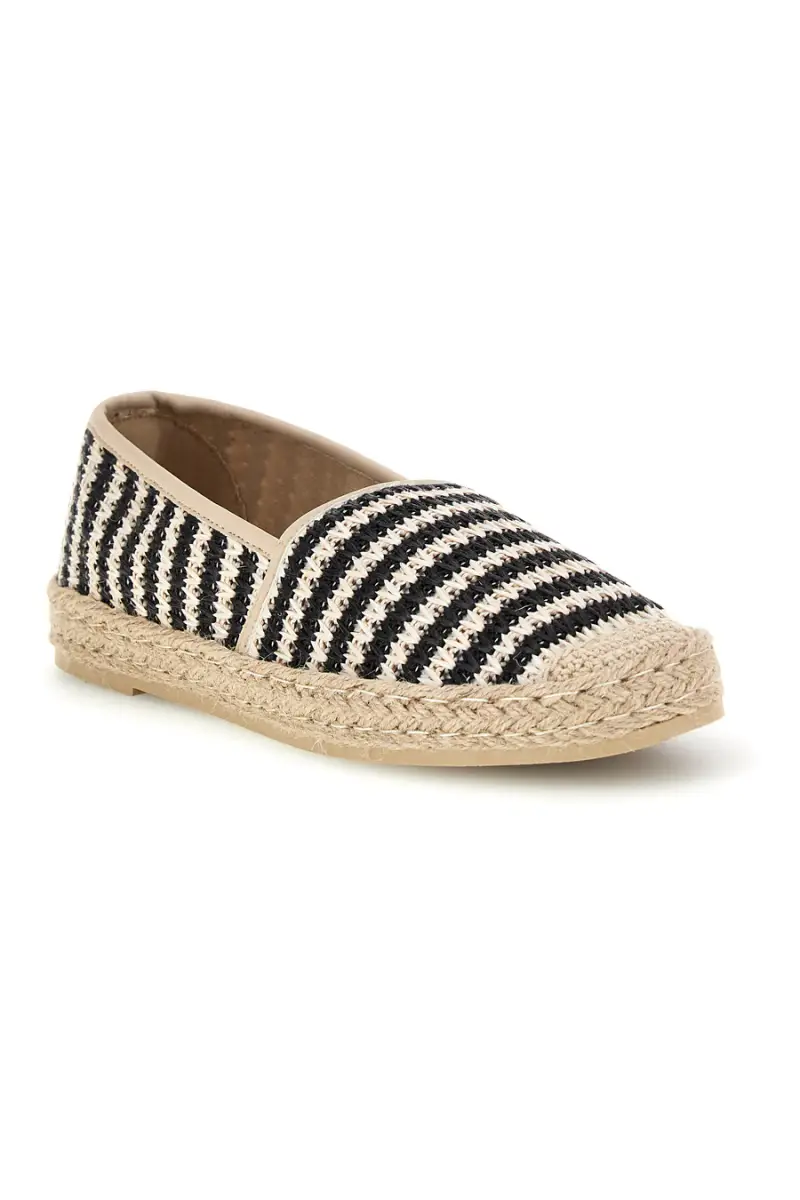 Espadrillas beige e nere a righe in tessuto Prima riga p687 [BEIGE miniatura 2