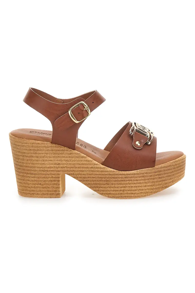 Sandali Marroni con Tacco A Blocco Alto PRIMA RIGA 9 [CUOIO]